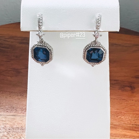 NWOT Judith Ripka JR TWO Estate Syn. Blue Sapphire Drop Earrings - Picture 7 of 13